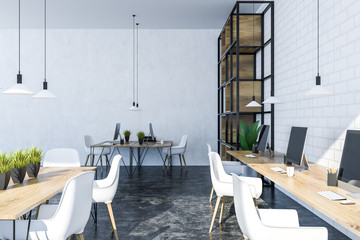 White and brick office interior