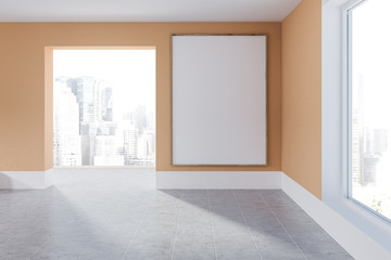 Fototapeta premium Empty orange room with poster