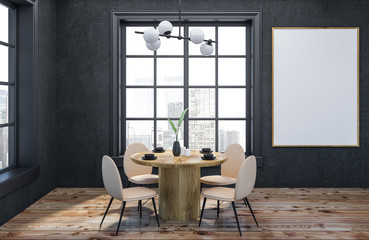 Gray dining room interior with poster