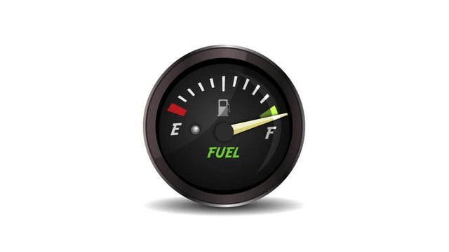 4k Empty And Full Fuel Gauge Loop/ 4k animation of a fuel gauge icon, with arrow pointing and rotating on full and empty position