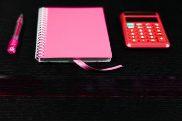 School and office supplies on office table. Male or boyish still life on the topic of school, study, office work.