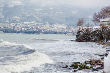 Winter waves in Gelendzhik Bay