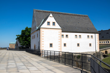Fototapeta na wymiar Konigstein Fortress, also called Saxon Bastille in hilltop historical fortress near Dresden in Saxon Switzerland in Germany