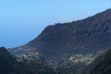 View at mountain peak on coast of Faial county on Portuguese island of Madeira