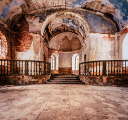Inside Interior of an old Abandoned Church in Latvia, Galgauska - light Shining Through the Windows