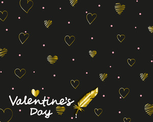 Elegant card Valentine's Day with golden drawing hearts