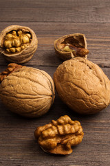 Handful of Walnuts on wooden background