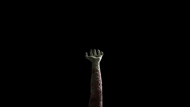 3D looped animation clip of a realistic Zombie hands and face come up with alpha channel isolated on black background. Rendered as looped QuickTime PNG + Alpha Channel with transparent background.