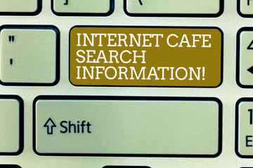 Word writing text Internet Cafe Search Information. Business concept for Online researching browsing in the web Keyboard key Intention to create computer message, pressing keypad idea