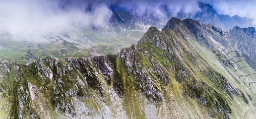 Aerial view from a drone about the Carpathians, in Romania
