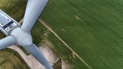 Aerial view about a wind turbine near Kisigmand, Hungary