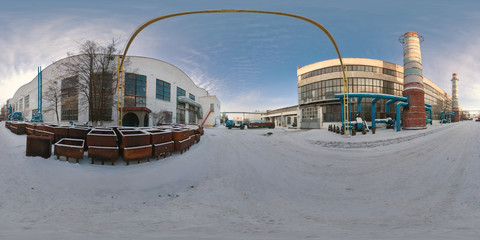 full seamless spherical panorama 360 angle degrees view in backyard of metallurgical machine...