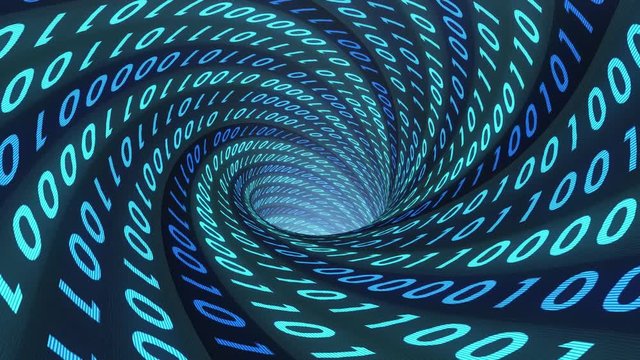 binary numbers data transfer wormhole funnel tunnel animation background new quality technological cool nice beautiful stock 4k video footage