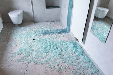 Broken Glass of a Shower Room