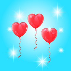 Plakat Vector drawing balloons heart shaped on sky background with highlight.
