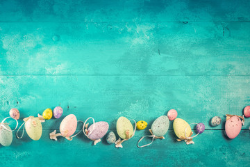 Easter eggs on bright blue background