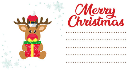 cartoon christmas deer sitting with christmas present on the christmas letter to santa