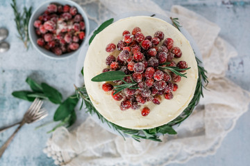 Holiday White Cake With Candied Cranberries