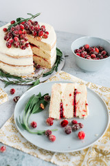 Holiday White Cake With Candied Cranberries