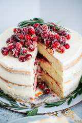 Holiday White Cake With Candied Cranberries