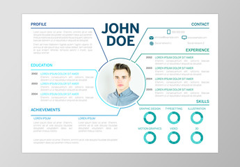 Resume Layout with Blue Accents and Section Markers