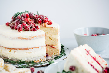 Holiday White Cake With Candied Cranberries