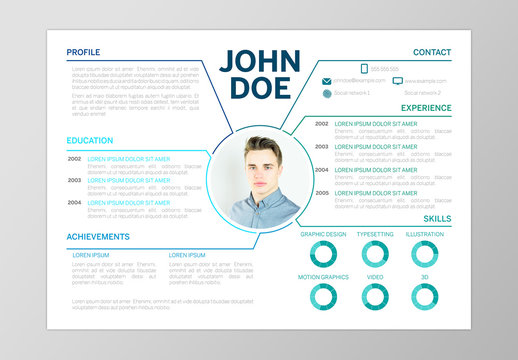 Resume Layout with Blue Accents and Section Markers