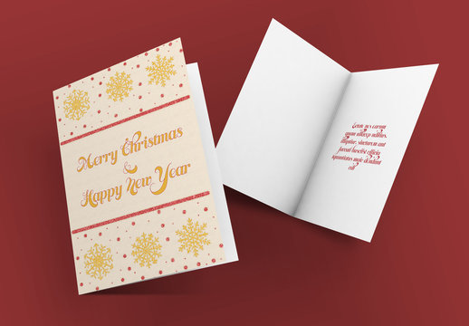 Christmas Greeting Card Layout with Glittery Illustrations