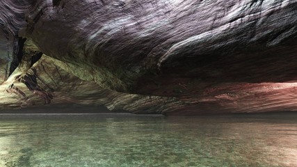 Beautiful cave, illuminated dungeon,