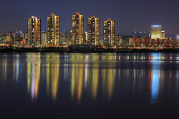 the night view of the city from the Han River in Seoul