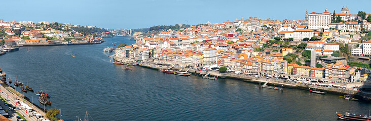 Fototapeta na wymiar Porto Portugal. Wide Panoramic view in High resolution. Porto is one of the oldest European centres, and its historical core was proclaimed a World Heritage Site by UNESCO in 1996
