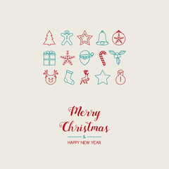 Christmas wishes with hand drawn decorations. Vector.