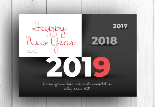 Happy New Year Card Layout with Red Accents