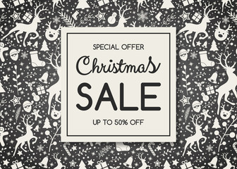 Design of Christmas Sale banner with reindeers. Vector