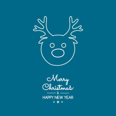 Christmas card with with hand drawn reindeer. Vector.