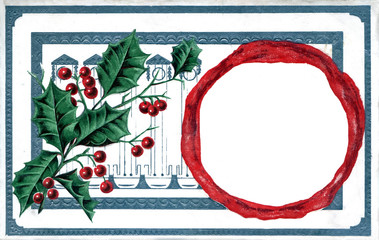 Holly Berries Red seal Vintage Illustration Christmas Copy Space