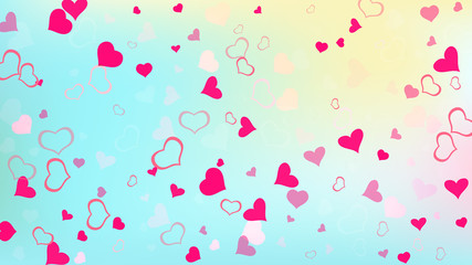 Red hearts of confetti crumbled. Red on Gradient fond Vector. A sample of wallpaper design, textiles, packaging, printing, holiday invitation for birthday. Stylish background.