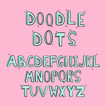 Funny hand drawn blue font with dots. Vector illustration.