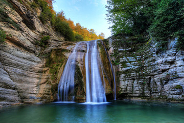 Fototapeta na wymiar Long exposure Golalan waterfall in Samsun, Turkey