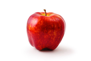 ripe red apple close up  on white background