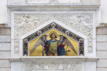 Mosaic on the facade of San Spiridione Orthodox Church in Trieste