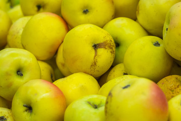 verious apples in Market stall. healthy food