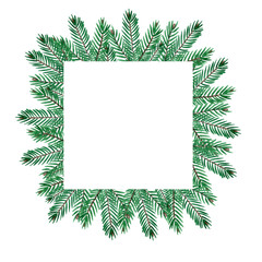 Christmas frame with green pain branches. Hand drawn illustration