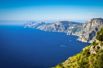 Fototapeta na wymiar Aerial view of coastline Amalfi, Sorrento peninsula with seaview