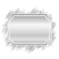 Silver frame. Beautiful glitter design. Vintage style decorative border, isolated white background. Deco elegant luxury framework for decoration, photo, Christmas banner. Vector illustration
