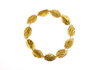 golden laurel wreath on white isolated background, wreath for the emperor