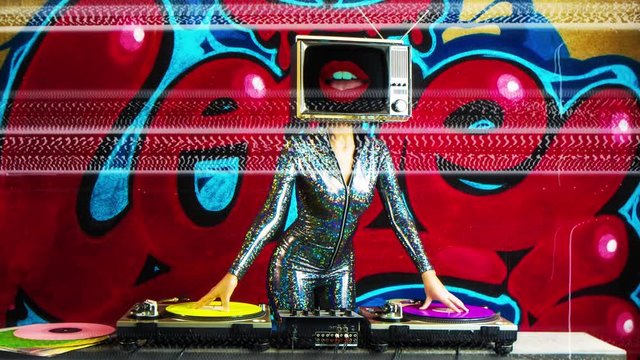 tv head woman graffiti dj party disco