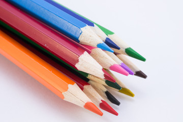 Colored pencils tips closeup