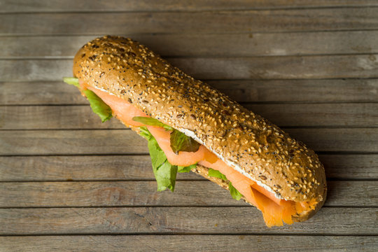 Salmon sandwich top view