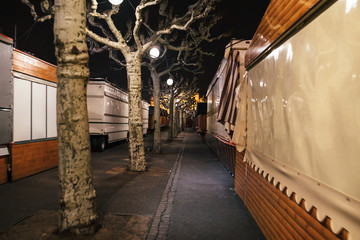 Closed Christmas Market stalls chalets after terrorist attack of Cherif Chekatt at Christmas Market killing 4 and wounding multiple people